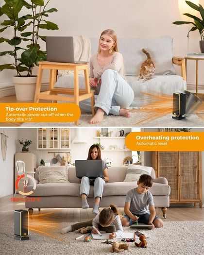 Portable Mini Electric Heater - 900W Energy Efficient Quiet Space Heater, 3 Modes, Tip-Over/Overheat Protection, 45dB Quiet Operation, PTC Ceramic Heater Fan for for Bedroom, Office & Home [Energy Class A]