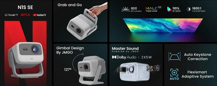 JMGO N1S SE Laser Projector, Full HD Google TV Netflix, Like New w/ Case