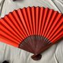 Vintage red Chinese character wooden & paper handheld fan Image 4