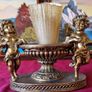 Antique Cherub Gold Effect Ornamental Pedestal Metal Candle Holder Pedestal Stand Made In Spain And With Gold Colour Murano Glass Scented Candle Image 4