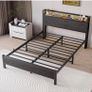 Double Bed Frame with LED Lights Storage Headboard,4ft6 Image 7