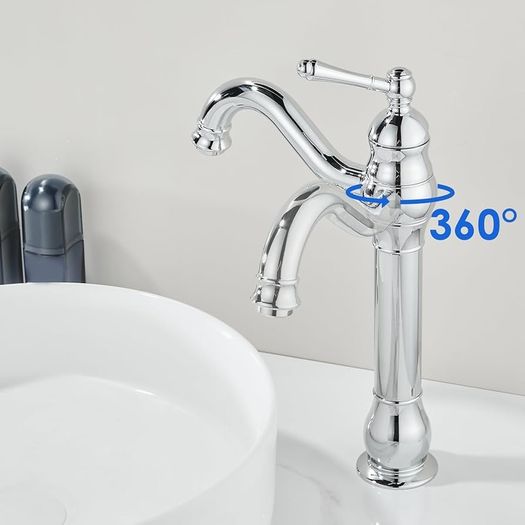 Chrome Vintage Retro Tall Tap for Bathroom Basin, High Rise Bathroom Sink Mixer Tap with 360 Swivel Spout, Brass Construction Basin Mixer Tap, Cloakroom Classic Countertop