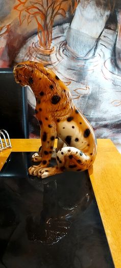 Vintage Ceramic 70's Leopard  Statue Ornament