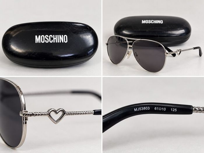 Moschino Silver Aviator Sunglasses with Heart Detail and Case