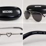 Moschino Silver Aviator Sunglasses with Heart Detail and Case Image 2