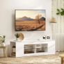 140 cm TV stand, TV dresser, 6 compartments, 2 glass shelves, chipboard, white Image 2