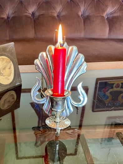 Antique Silver Colour Art Deco Style Retro Decor Scallop Shell Candle Sconce 1920s