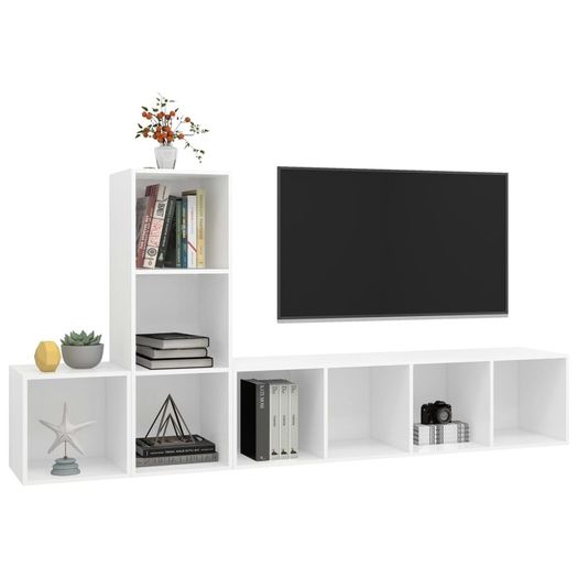3 Piece TV Cabinet Set White Chipboard