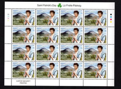 2016 Ireland St Patrick's Day Commemorative Stamp Sheetlet Plate 1A1A1A1A Mint Never Hinged (MNH)
