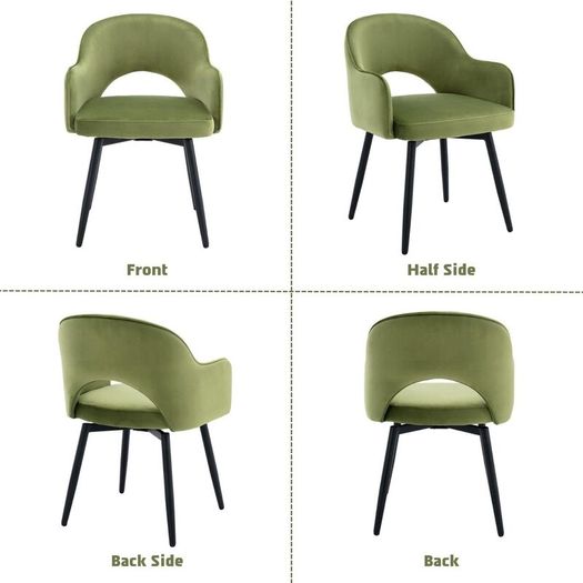 Set of 2 Dining Chairs Velvet or PU Leather with Open Back & Armrests