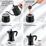 Rainbean Black Stove Top Espresso Maker 300 ml / 6 Cup Moka Gift Set with 2 Double Wall Glass Cups Image 2