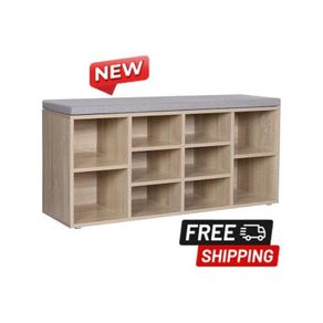 10 Pairs Shoe Storage Bench Shoe Rack Natural/Grey