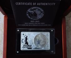 1921 - 2021 Morgan Silver Dollar 100th Anniversary Coin and Bar Set (Limited Edition 1,921)