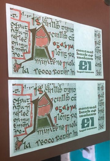 Two irish one pound punt notes