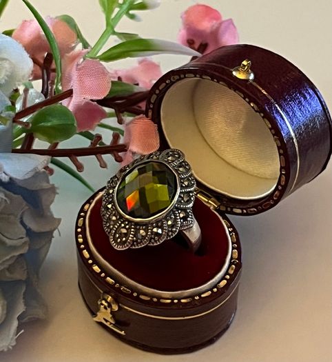 Sterling Silver Victorian Style Marcasite Cocktail Ring. Size N/O.