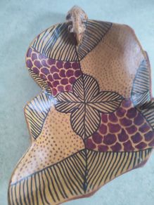 African Leopard Drinking Fruit Bowl and hand made carved wood.