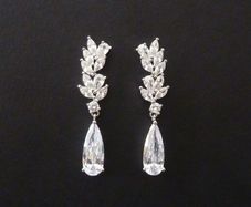 Wedding Bridal Crystal Silver Earrings