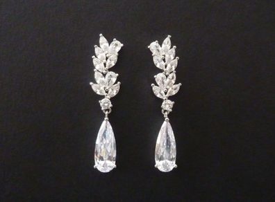 Wedding Bridal Crystal Silver Earrings