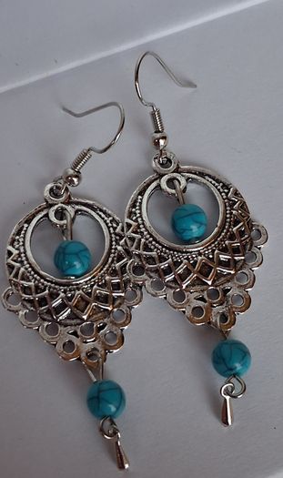 Boho Filigree Turquoise Bead Earrings
