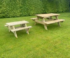 Handmade wooden picnic benches