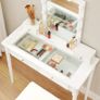 _dressing table, dressing table set, padded stool and 10 dimmable light bulbs, 2 large and 2 small drawers, transparent table top made of tempered glass, gift idea, white Image 3