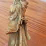 Hand-carved Chinese soapstone statue of Shou Lao the Taoist God of Longevity resting on a separate dark stone pedestal  early 20th century  height 15.5cm Image 6