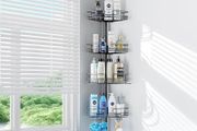 4-Tier Rustproof Telescopic Corner Shower Caddy, Height Adjustable No Drilling Bathroom Storage Accessory Shelf Organiser from 58.5 to 317.5 cm, with 4 Large Capacity Adjustable Baskets, Black