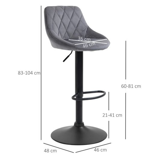 2-Pack Bar Stools, Height-Adjustable Bar Chair with Backrest, Velvet-Look, Metal Frame, Footrest, Swivel, Dark Gray