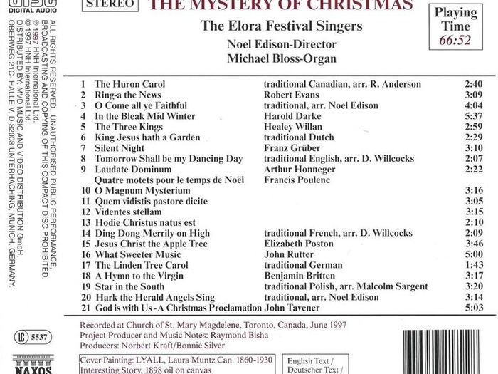 Free Postage! The Mystery of Christmas (The Elora Festival Singers). CD