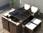 9 Piece Outdoor Dining Set with Cushions Poly Rattan Brown