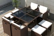 9 Piece Outdoor Dining Set with Cushions Poly Rattan Brown