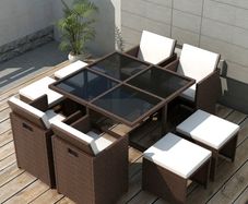 9 Piece Outdoor Dining Set with Cushions Poly Rattan Brown