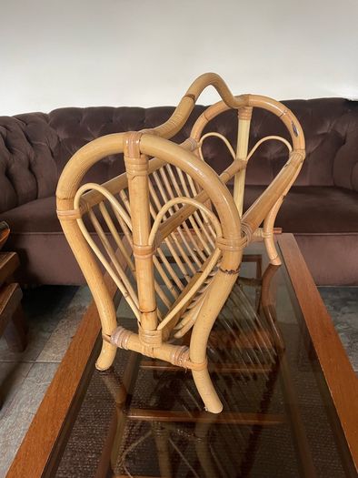 Vintage Mid Century Bamboo Magazine Rack with Heart Motifs