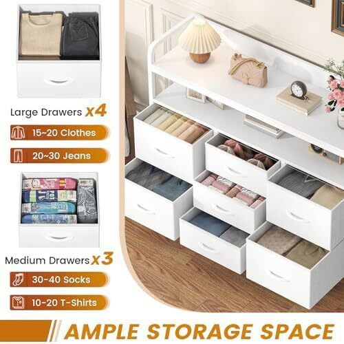 7-Drawer Fabric Chest Of Drawers for Bedroom - 4 Large and 3 Small Drawers
