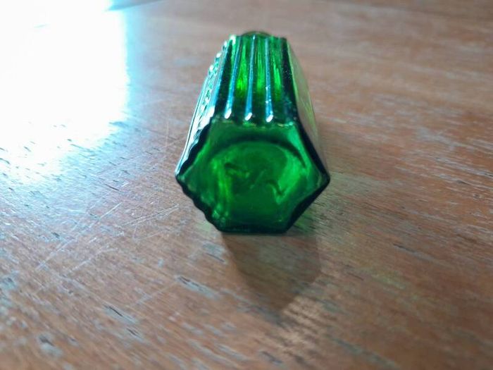 Antique Miniature Green Glass Poison Bottle. Victorian 1/2 oz Size (70mm) NOT TO BE TAKEN.
