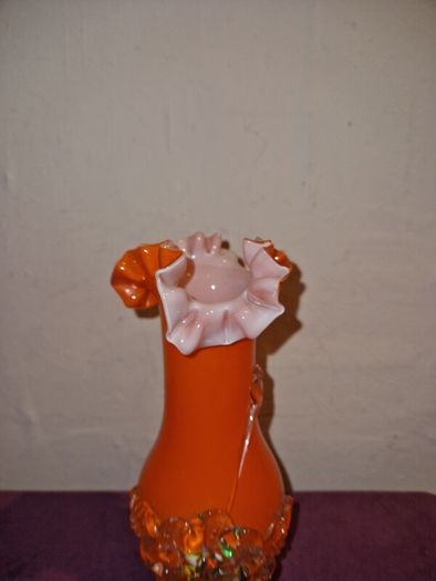 1960's Orange ruffled blown glass vase