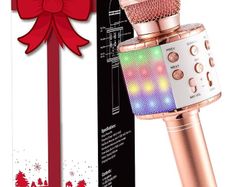 MULTIPLE COLOURS AVAILABLE Microphone for Kids Adults, Wireless Bluetooth Microphone with Flashing Colorful LED Lights Portable Speaker Karaoke Machine, Home KTV Player Support Android & iOS Devices for Party Singing
