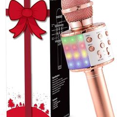 MULTIPLE COLOURS AVAILABLE Microphone for Kids Adults, Wireless Bluetooth Microphone with Flashing Colorful LED Lights Portable Speaker Karaoke Machine, Home KTV Player Support Android & iOS Devices for Party Singing