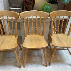 3 x Very Solid High Back Wooden Kitchen Dining Chairs - Can Deliver