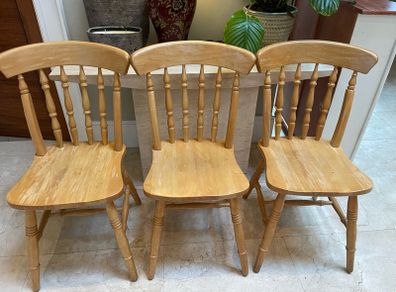 3 x Very Solid High Back Wooden Kitchen Dining Chairs - Can Deliver
