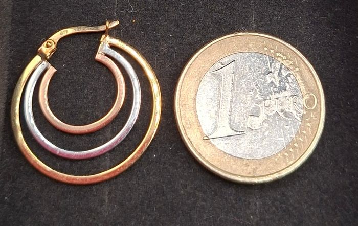 9ct three tones yellow, white,and rose gold triple hoop earrings