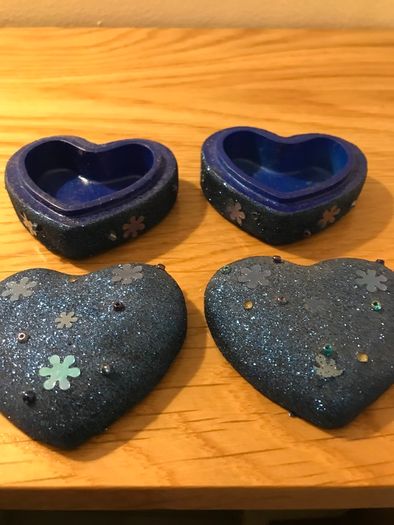Two sparkly Blue Heart Shaped Trinket boxes
