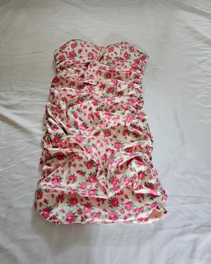More To Come Pink Floral Strapless Mini Dress RRP 80E