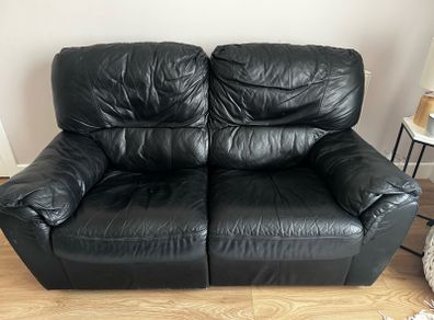 2 seat Leather Black Sofa / Couch