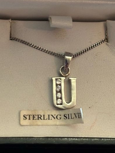 Brand New Sterling Silver Necklace With Initial / Letter U Pendant