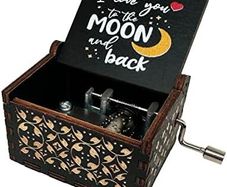 Sunshine Wood Music Box, Antique Engraved Wooden Musical Boxes Gifts for Lover, Boyfriend, Girlfriend, Husband, Wife(to The Moon and Back,Black)