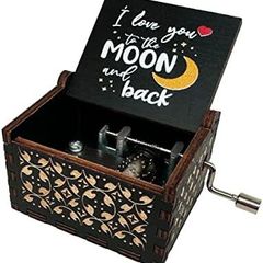 Sunshine Wood Music Box, Antique Engraved Wooden Musical Boxes Gifts for Lover, Boyfriend, Girlfriend, Husband, Wife(to The Moon and Back,Black)