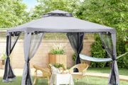 3 x 3 Meter Metal Gazebo Garden Outdoor 2-tier Roof Marquee Party Tent Canopy Pavillion Patio Shelter with Netting