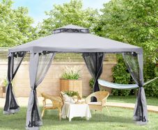 3 x 3 Meter Metal Gazebo Garden Outdoor 2-tier Roof Marquee Party Tent Canopy Pavillion Patio Shelter with Netting