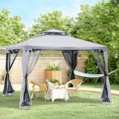3 x 3 Meter Metal Gazebo Garden Outdoor 2-tier Roof Marquee Party Tent Canopy Pavillion Patio Shelter with Netting